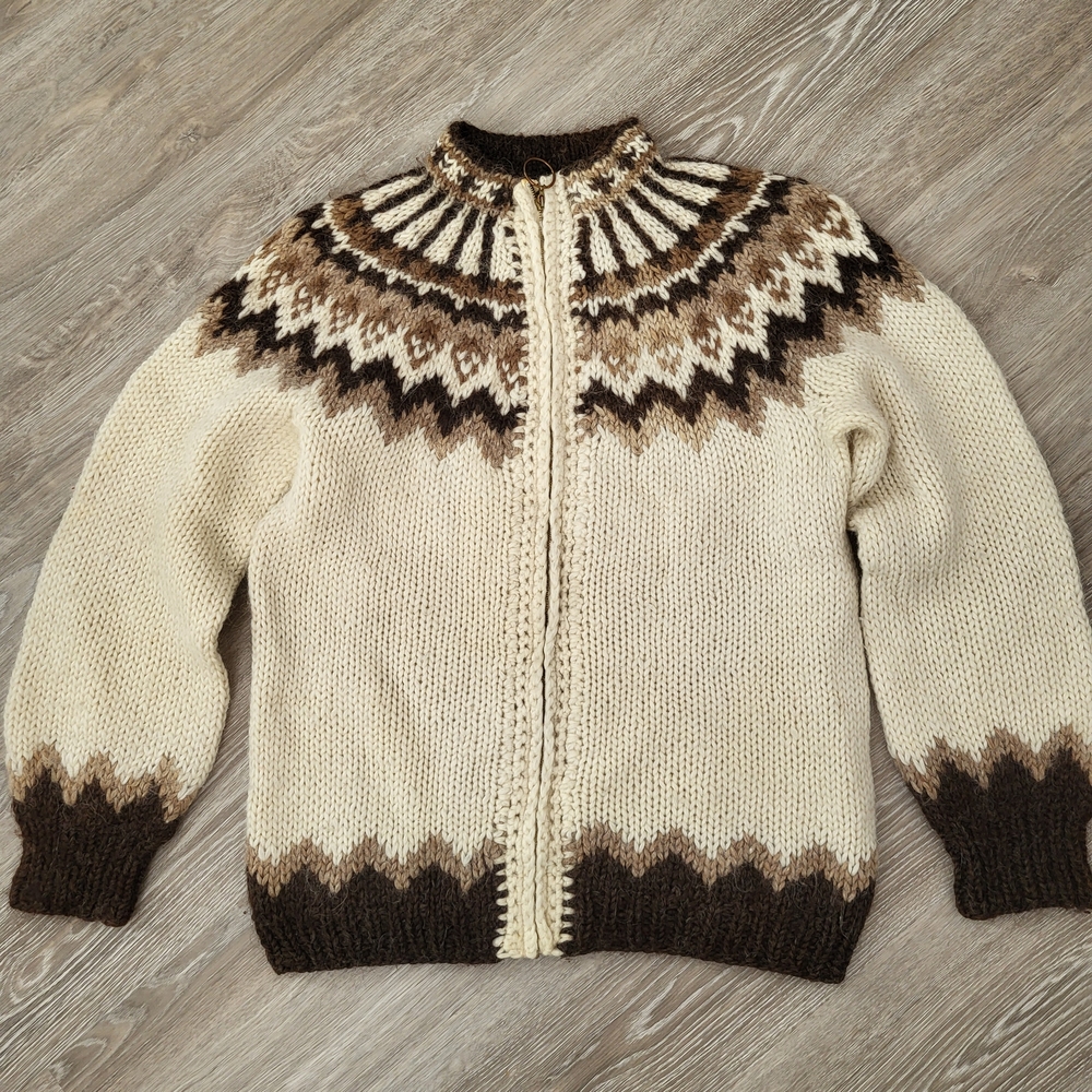 Vintage Wool Cream and Brown Patterned Sweater